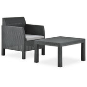 2 pcs conjunto lounge de jardim com almofadão vime PP antracite