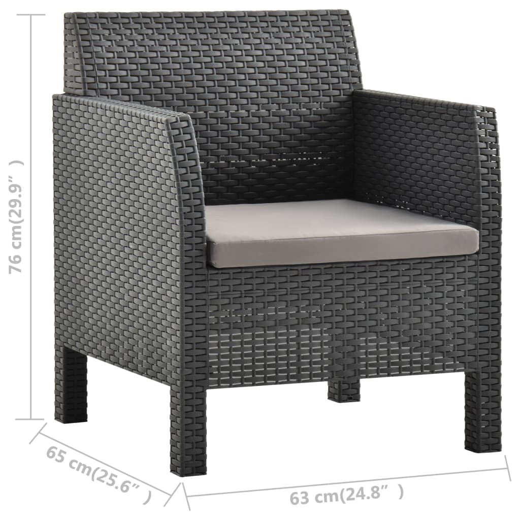 2 pcs conjunto lounge de jardim com almofadão vime PP antracite
