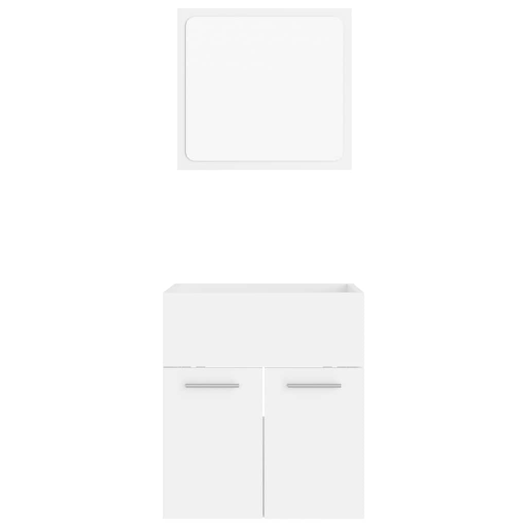 2 pcs conj. móveis casa de banho derivados madeira branco bril.