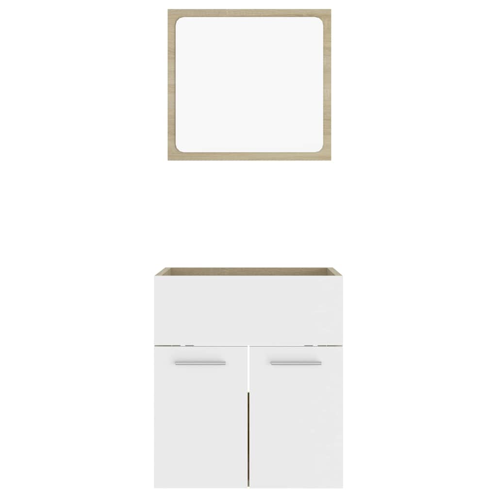 2 pcs conj. móveis casa de banho contraplacado branco brilhante