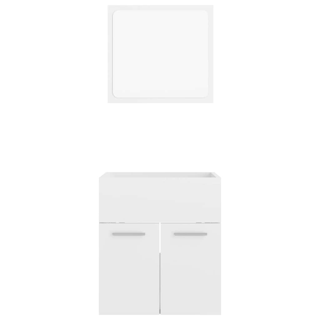 2 pcs conj. móveis casa de banho contraplacado branco brilhante