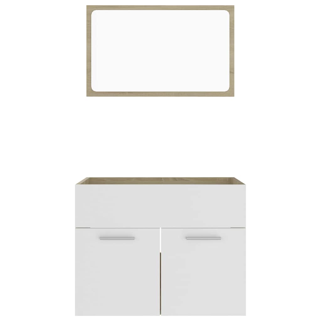 2 pcs conj. móveis casa de banho derivados madeira branco bril.