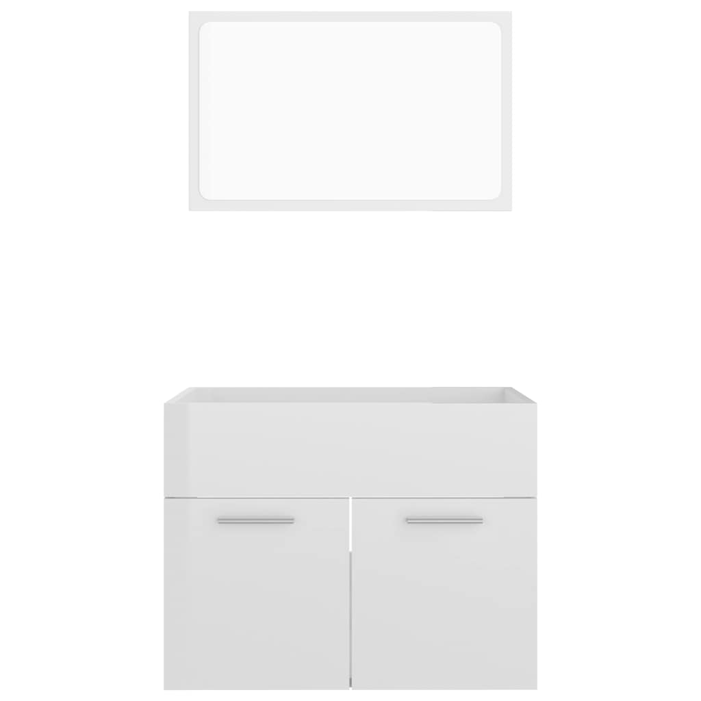 2 pcs conj. móveis casa de banho derivados madeira branco bril.