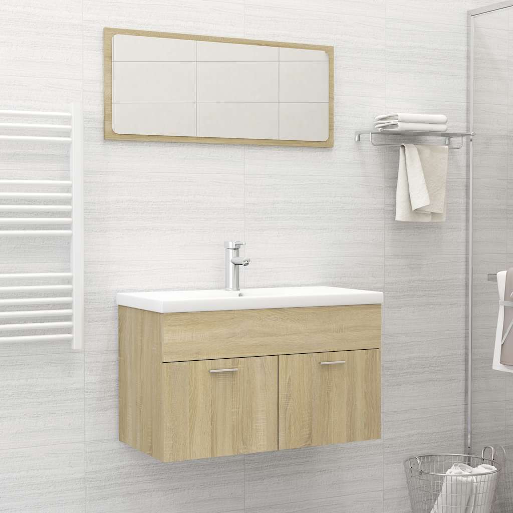 2 pcs conj. móveis de casa de banho derivados de madeira preto