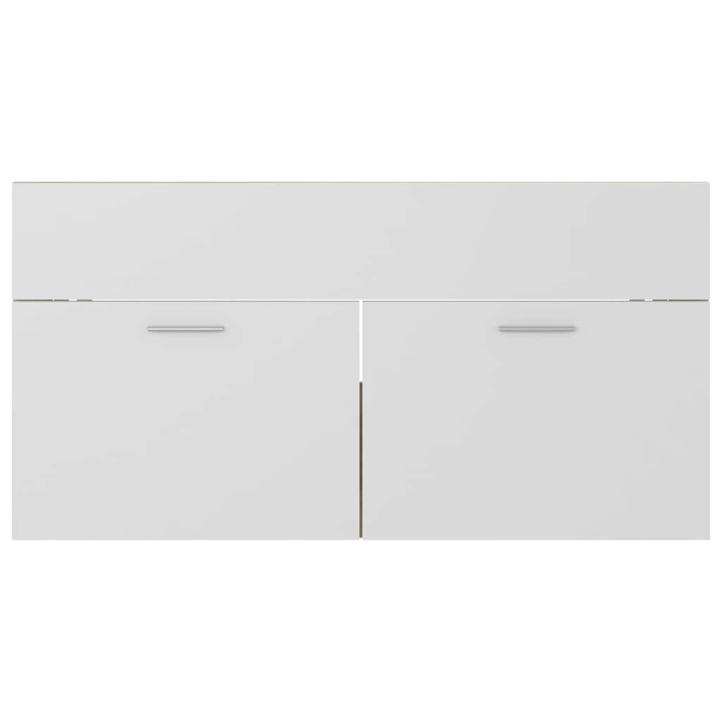 2 pcs conj. móveis casa de banho contraplacado branco brilhante