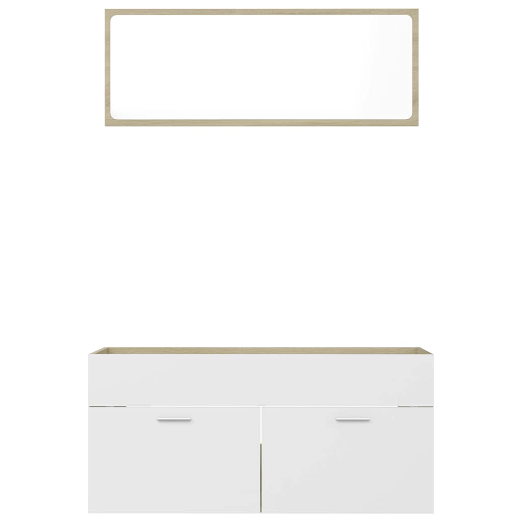 2 pcs conj. móveis casa de banho contraplacado branco brilhante