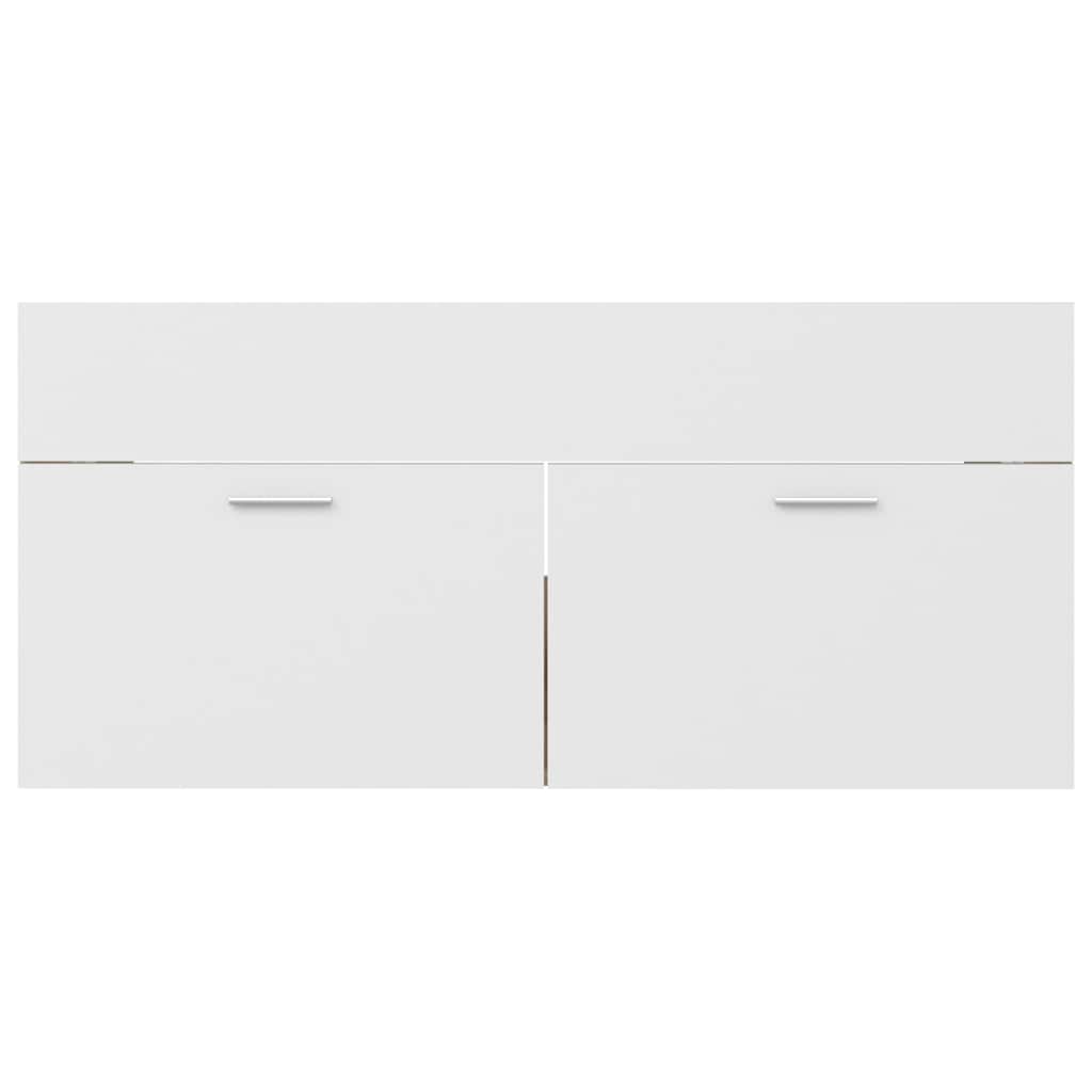 2 pcs conj. móveis casa de banho contraplacado branco brilhante