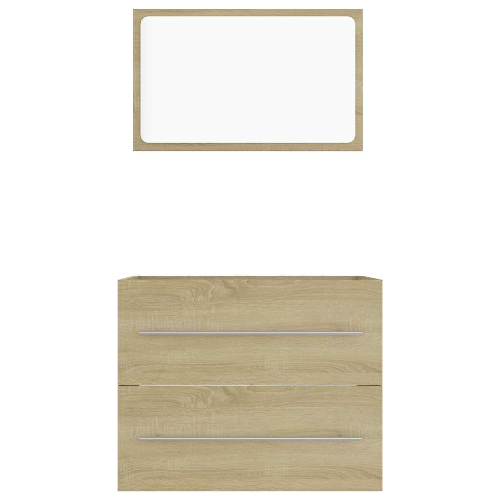 2 pcs conj. móveis casa banho derivados madeira branco/carvalho