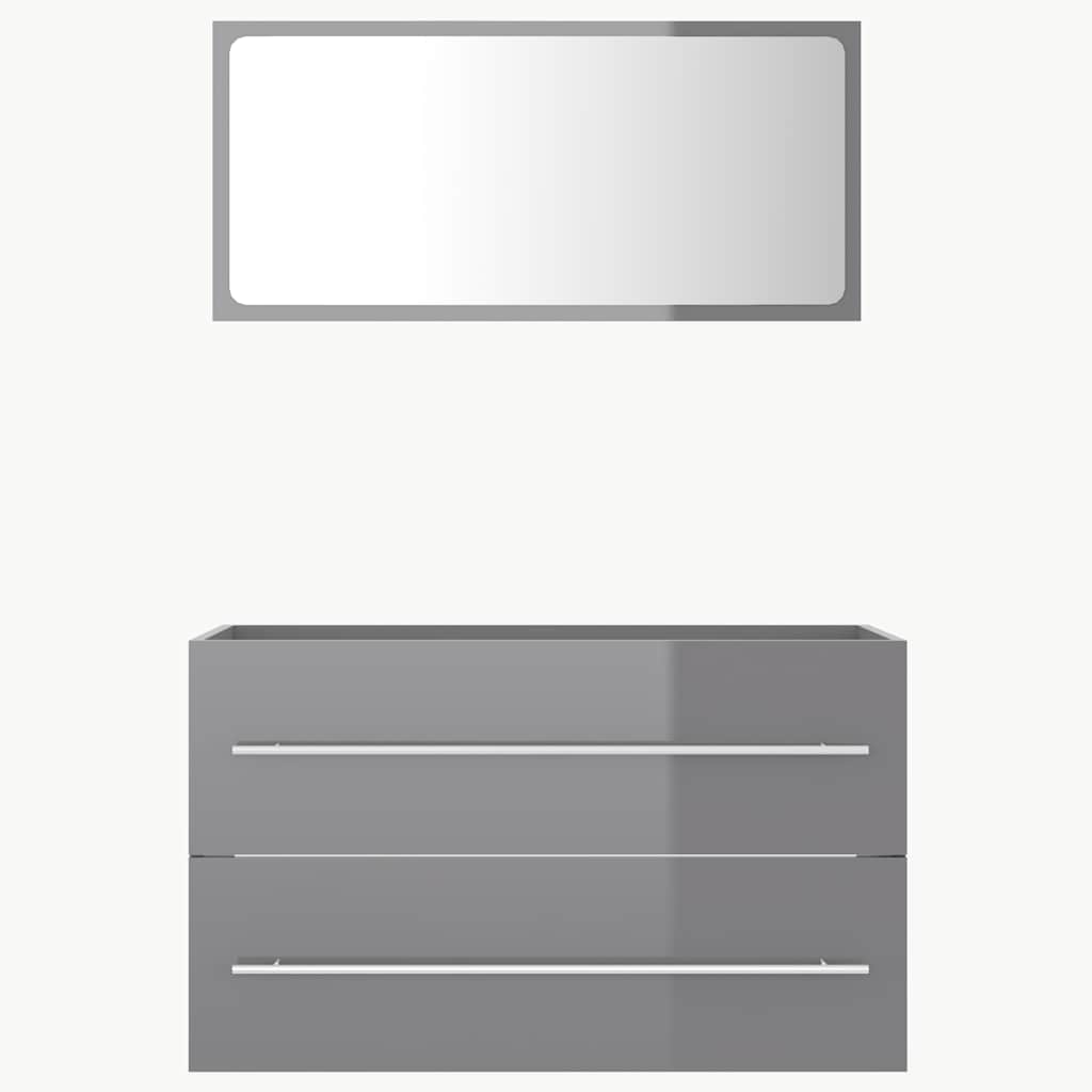 2 pcs conj. móveis casa de banho contraplacado cinza brilhante