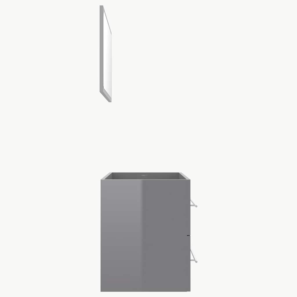 2 pcs conj. móveis casa de banho contraplacado cinza brilhante