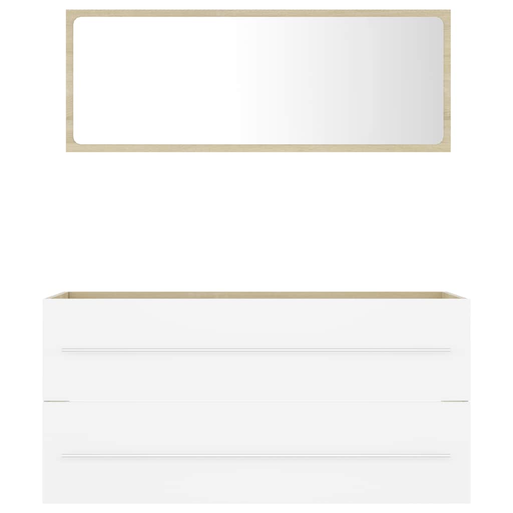 2 pcs conj. móveis casa banho derivados madeira branco/carvalho