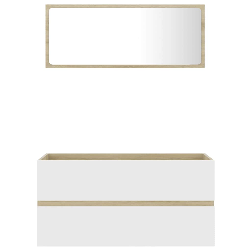 2 pcs conj. móveis casa banho derivados madeira branco/carvalho