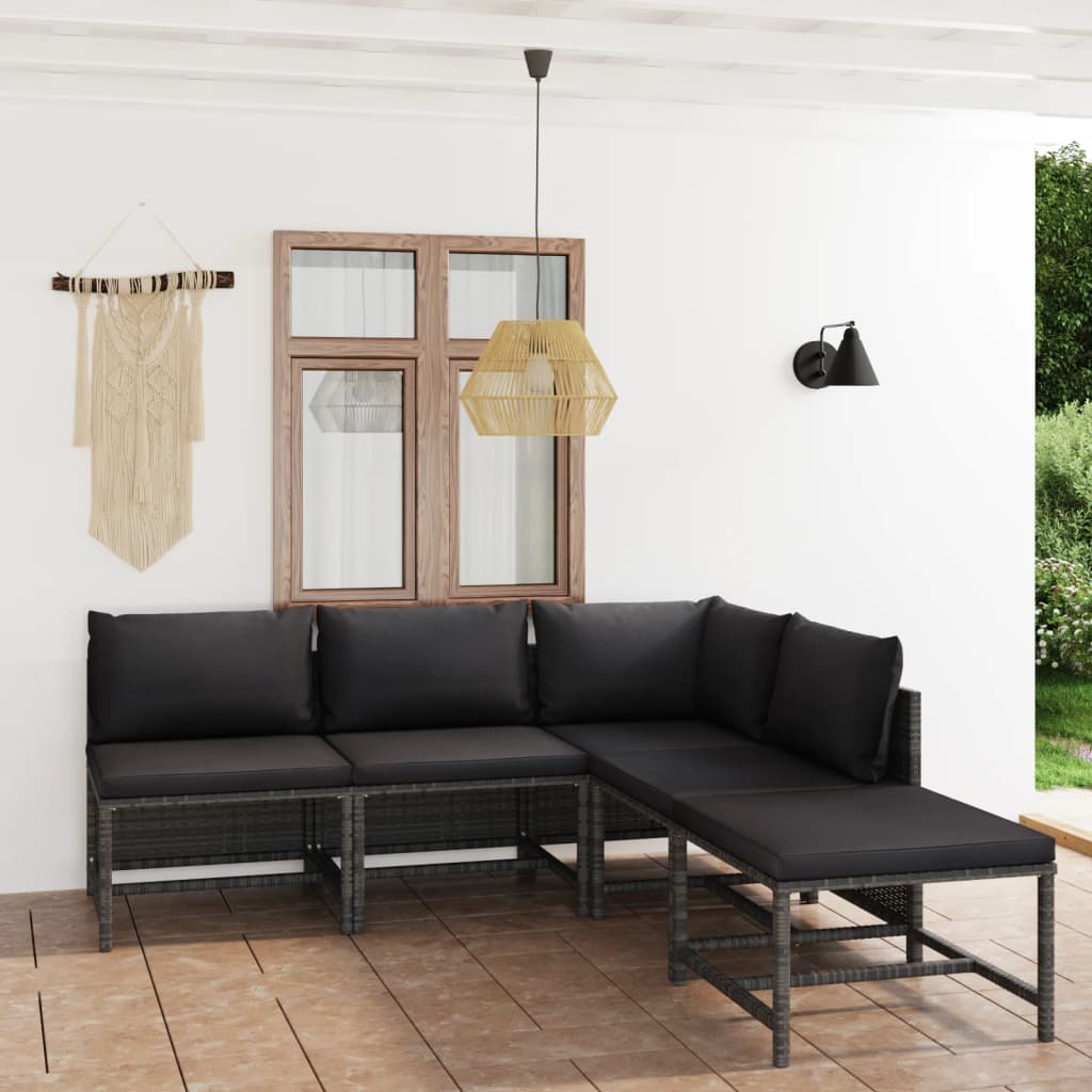 12 pcs conjunto lounge de jardim c/ almofadões vime PE cinzento