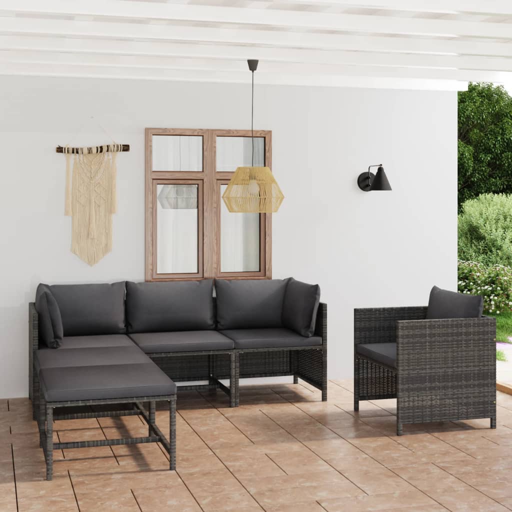 12 pcs conjunto lounge de jardim c/ almofadões vime PE cinzento