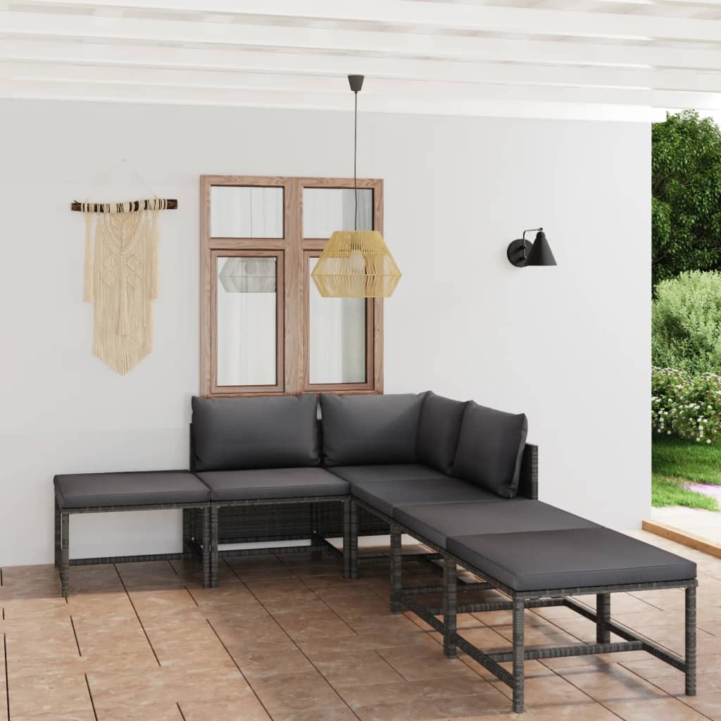 12 pcs conjunto lounge de jardim c/ almofadões vime PE cinzento