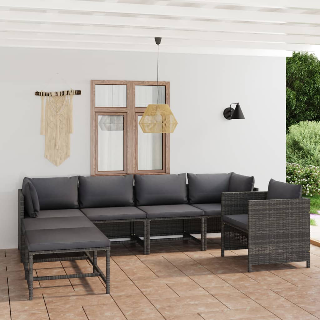 12 pcs conjunto lounge de jardim c/ almofadões vime PE cinzento