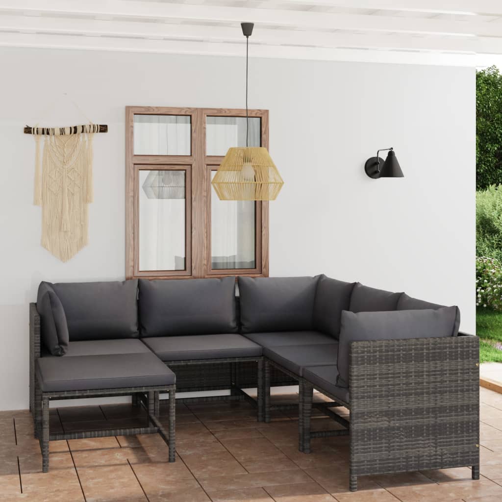 12 pcs conjunto lounge de jardim c/ almofadões vime PE cinzento