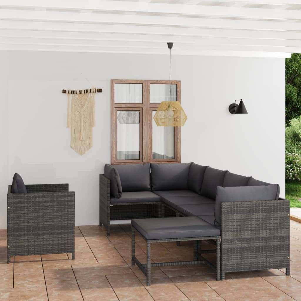 12 pcs conjunto lounge de jardim c/ almofadões vime PE cinzento