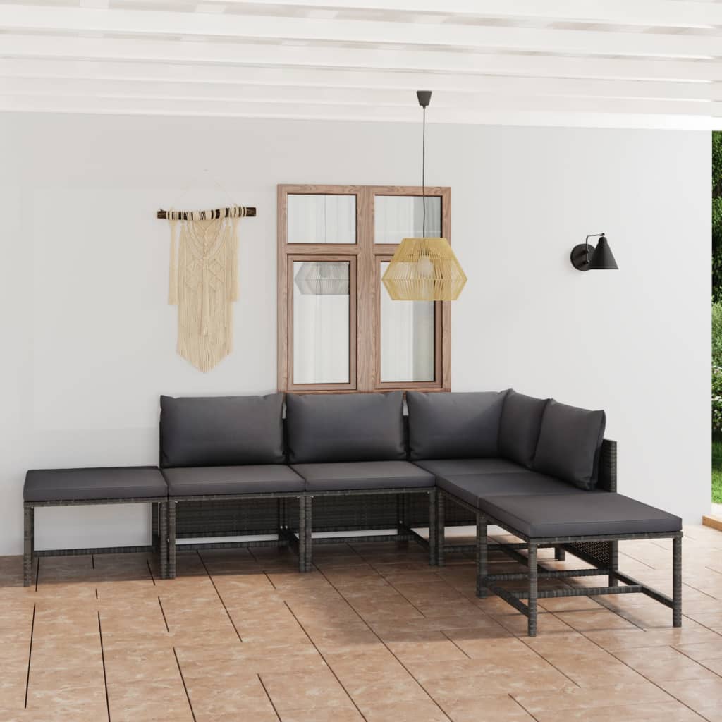 12 pcs conjunto lounge de jardim c/ almofadões vime PE cinzento