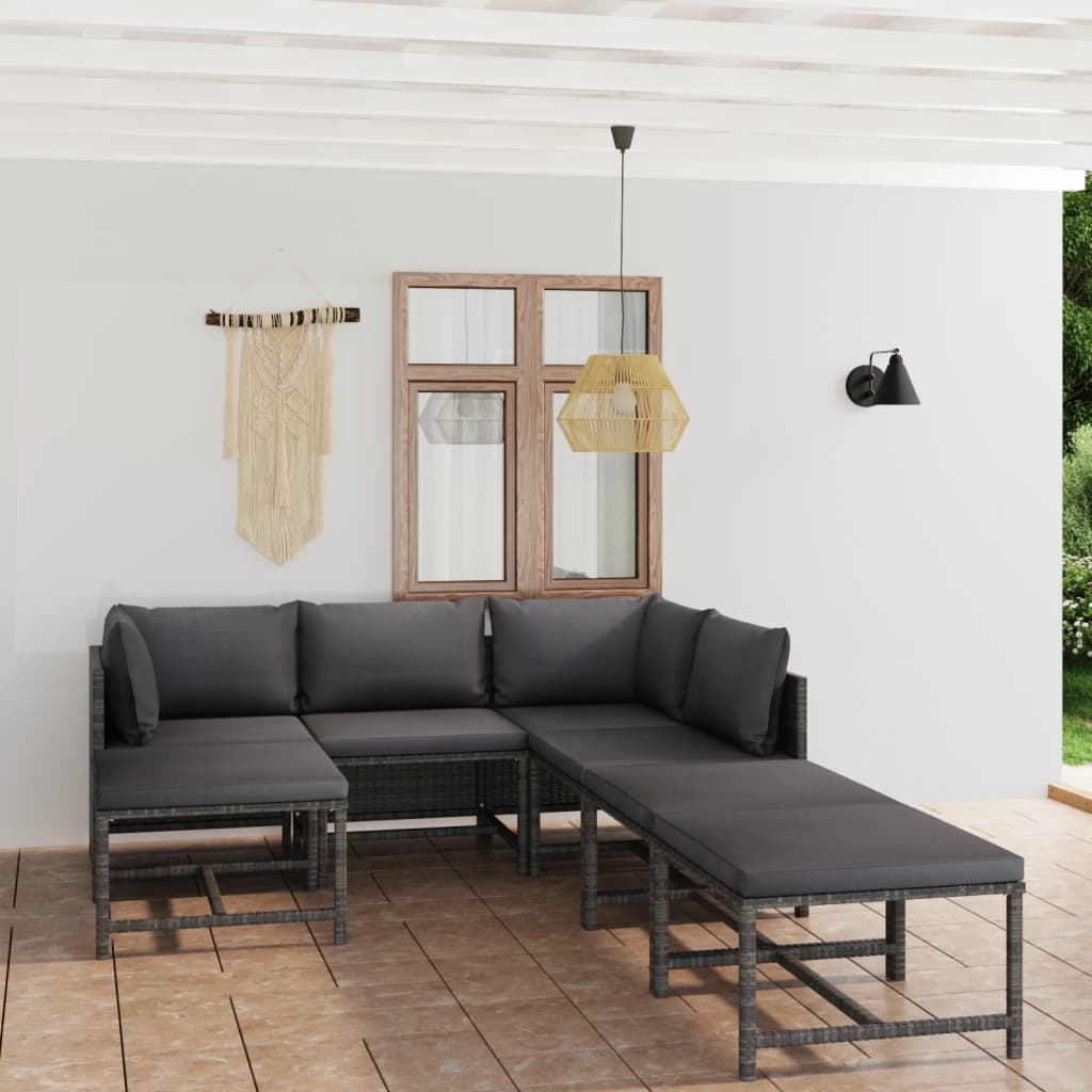 12 pcs conjunto lounge de jardim c/ almofadões vime PE cinzento