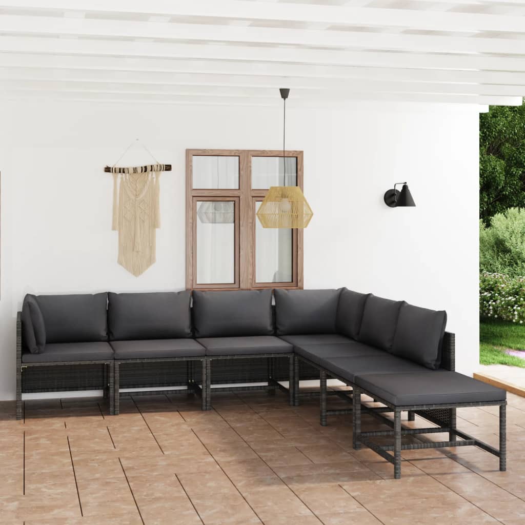 12 pcs conjunto lounge de jardim c/ almofadões vime PE cinzento