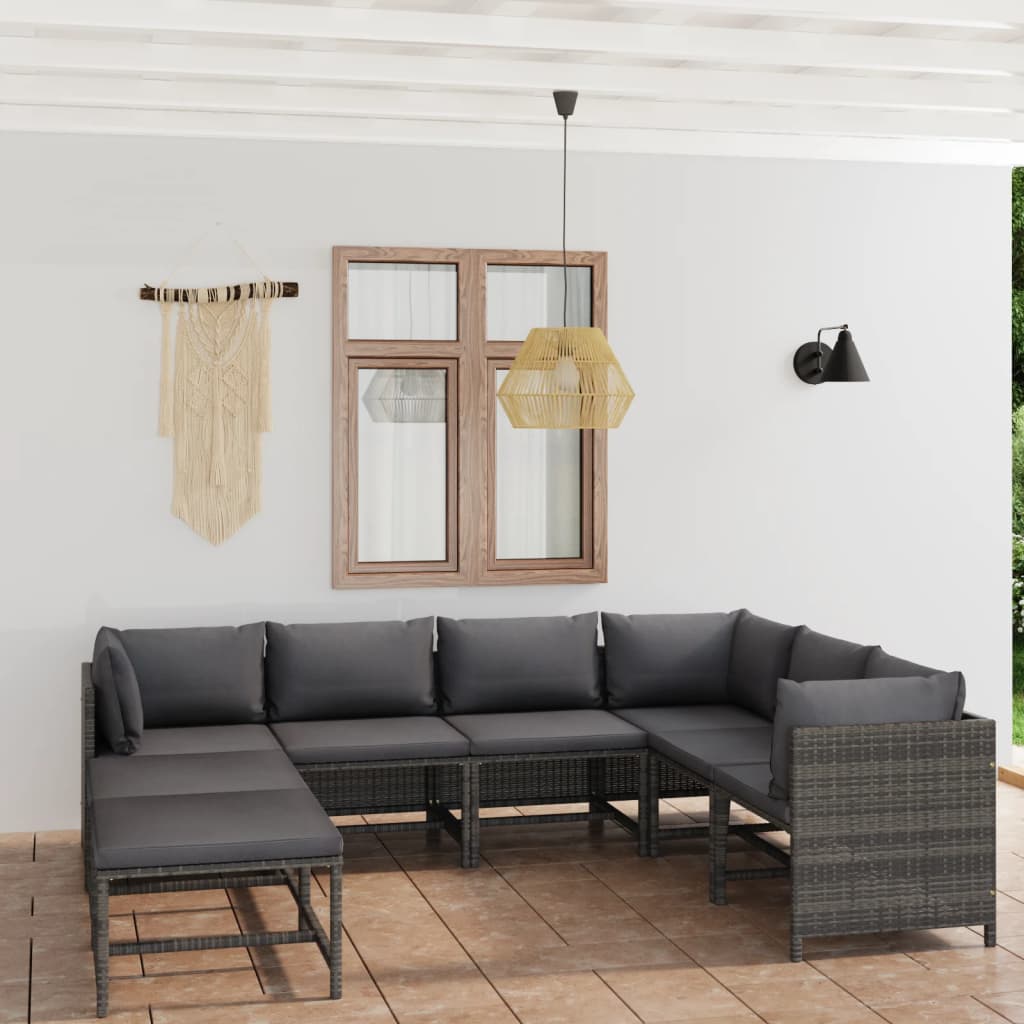 12 pcs conjunto lounge de jardim c/ almofadões vime PE cinzento