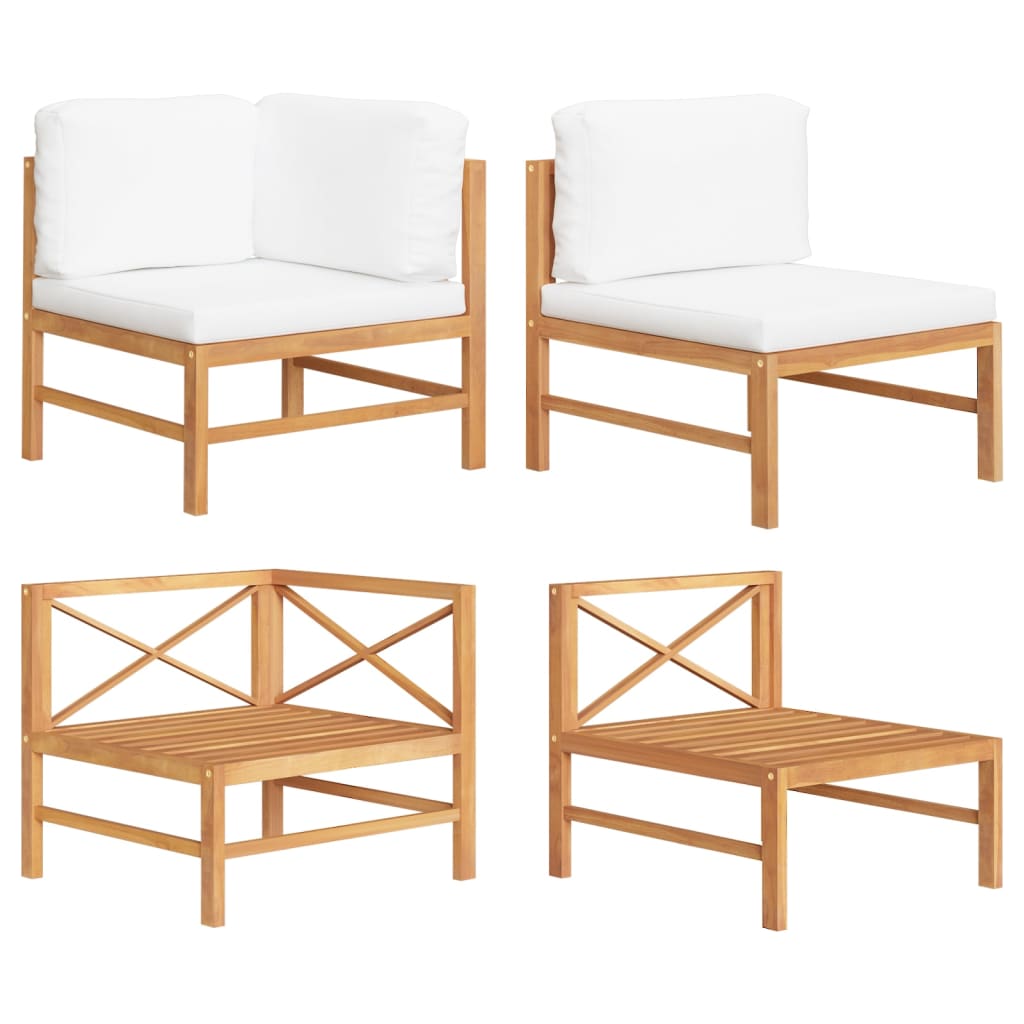 2 pcs conj. lounge de jardim c/ almofadões cor creme teca