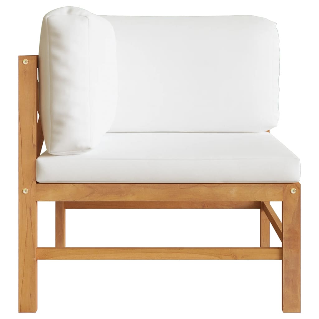 2 pcs conj. lounge de jardim c/ almofadões cor creme teca