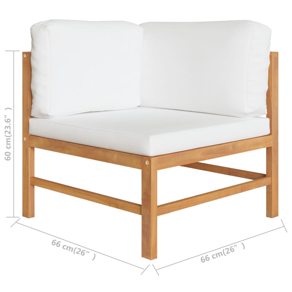 2 pcs conj. lounge de jardim c/ almofadões cor creme teca