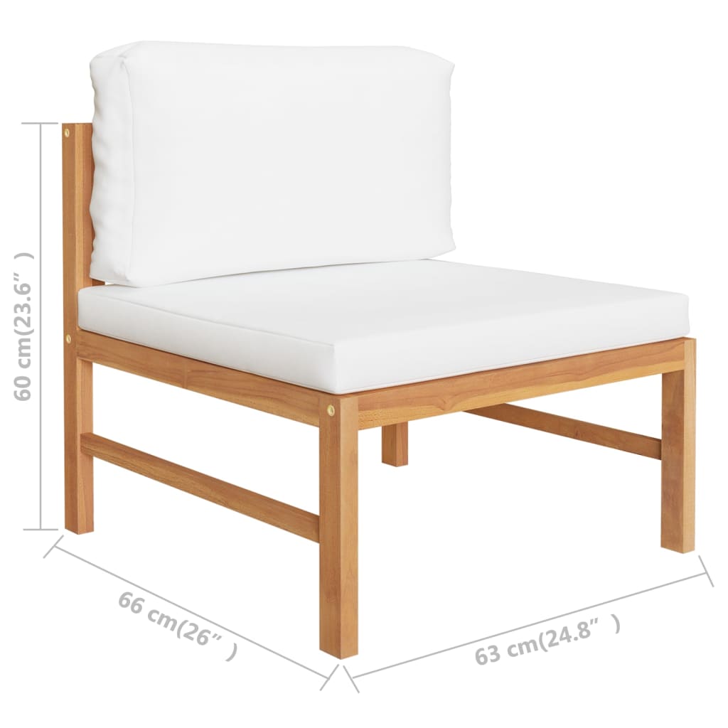 2 pcs conj. lounge de jardim c/ almofadões cor creme teca