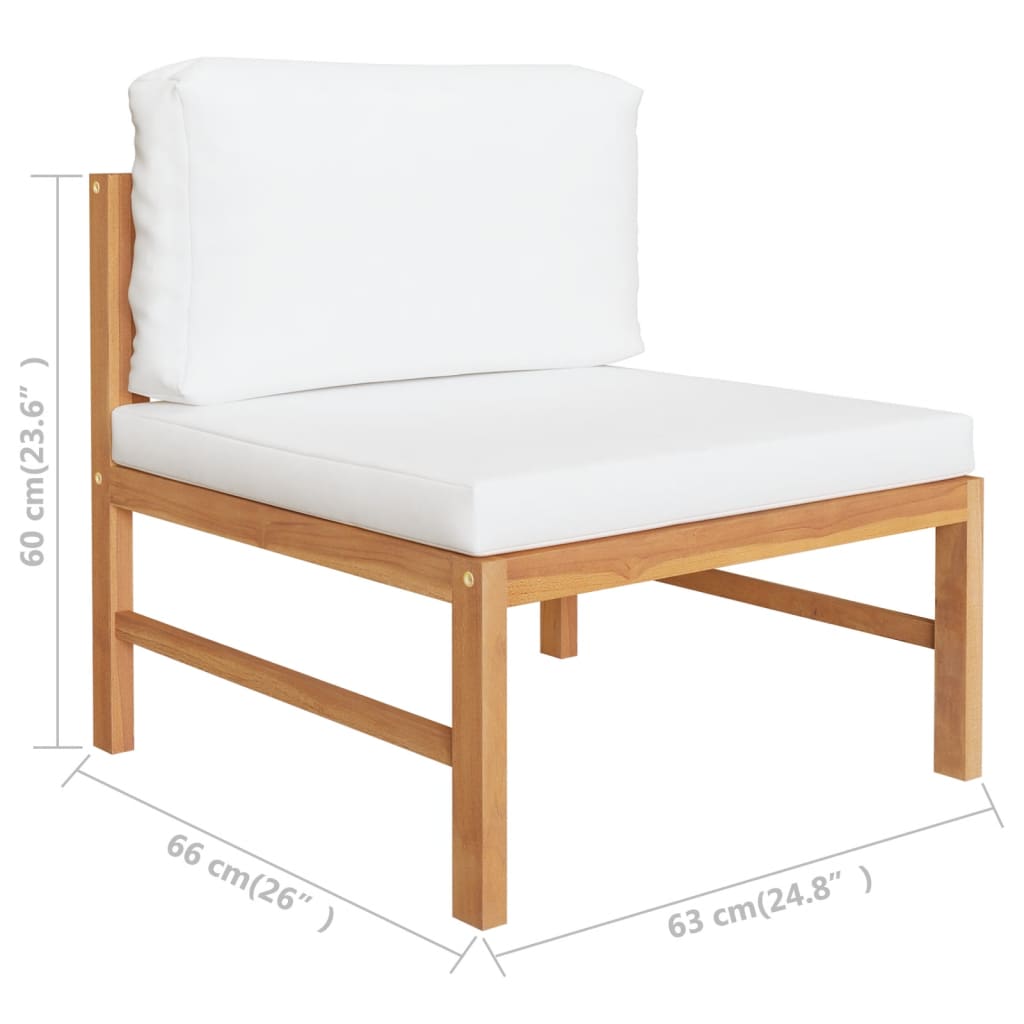 2 pcs conj. lounge de jardim c/ almofadões cor creme teca
