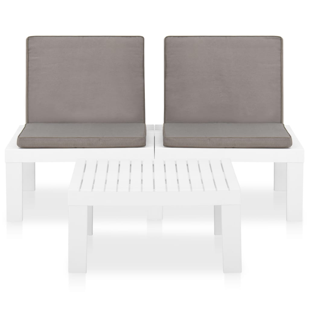2 pcs conjunto lounge de jardim com almofadões plástico branco