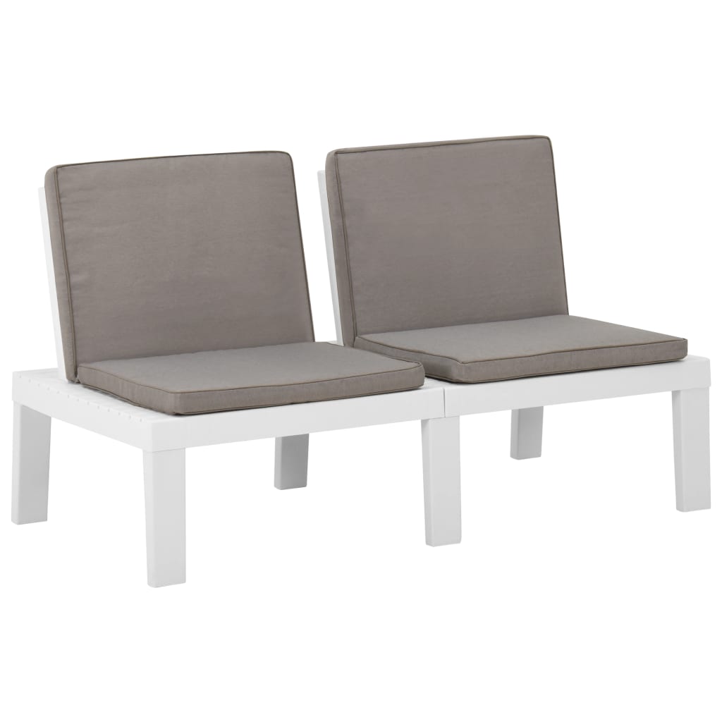 2 pcs conjunto lounge de jardim com almofadões plástico branco