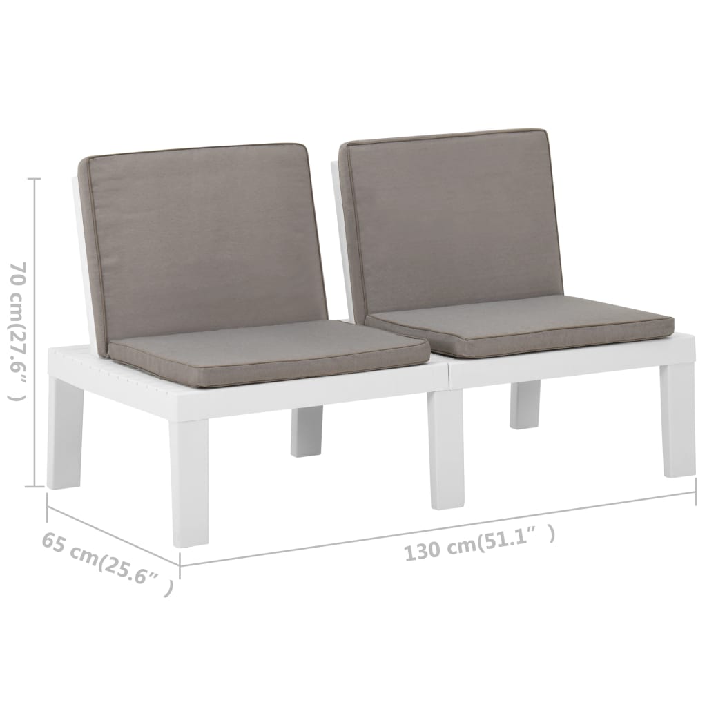 2 pcs conjunto lounge de jardim com almofadões plástico branco