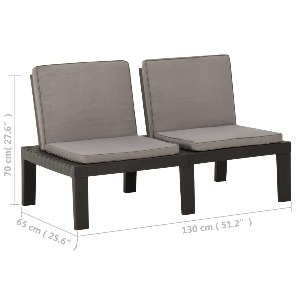 2 pcs conjunto lounge de jardim c/ almofadões plástico cinzento