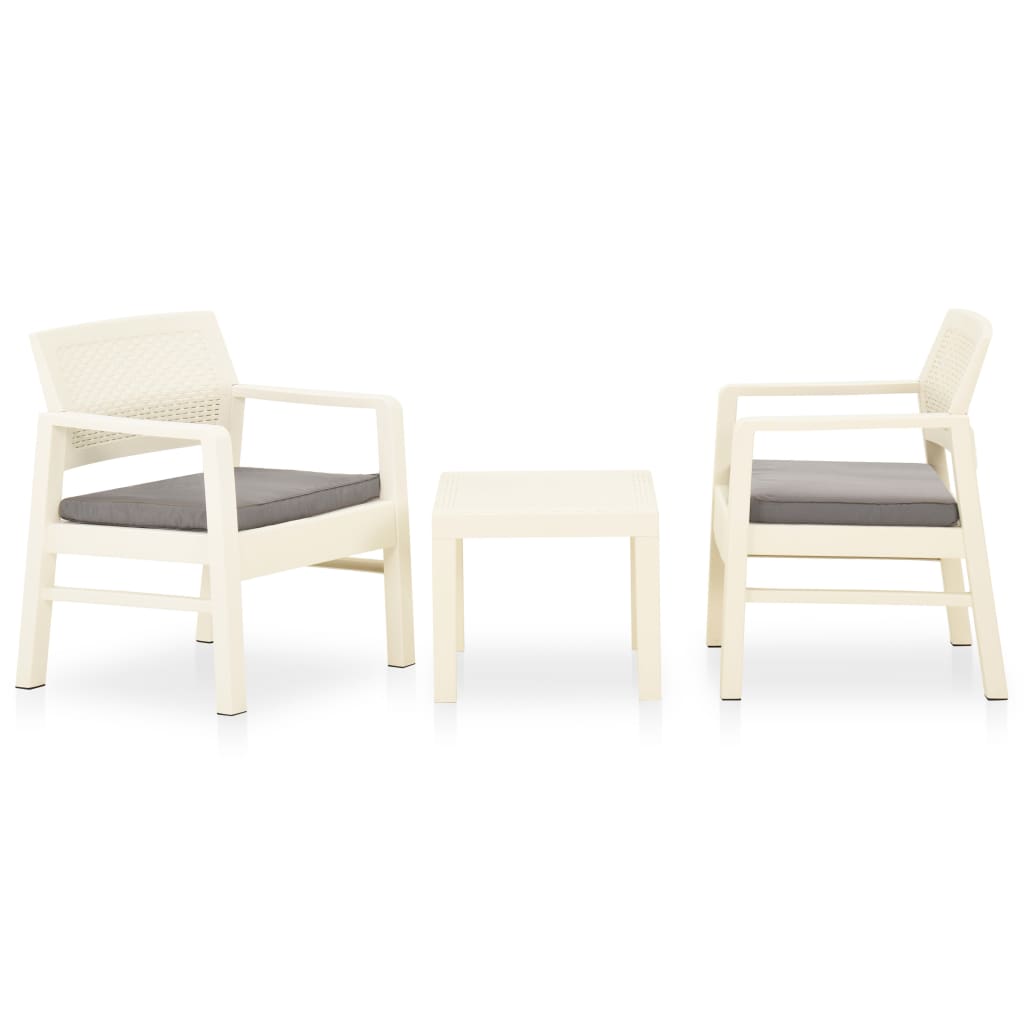 3 pcs conjunto lounge de jardim com almofadões plástico branco