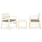 3 pcs conjunto lounge de jardim com almofadões plástico branco