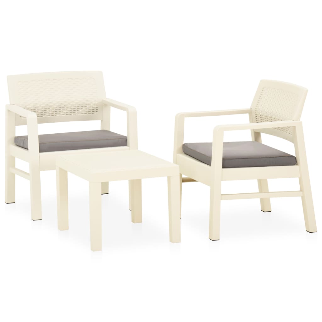 3 pcs conjunto lounge de jardim com almofadões plástico branco