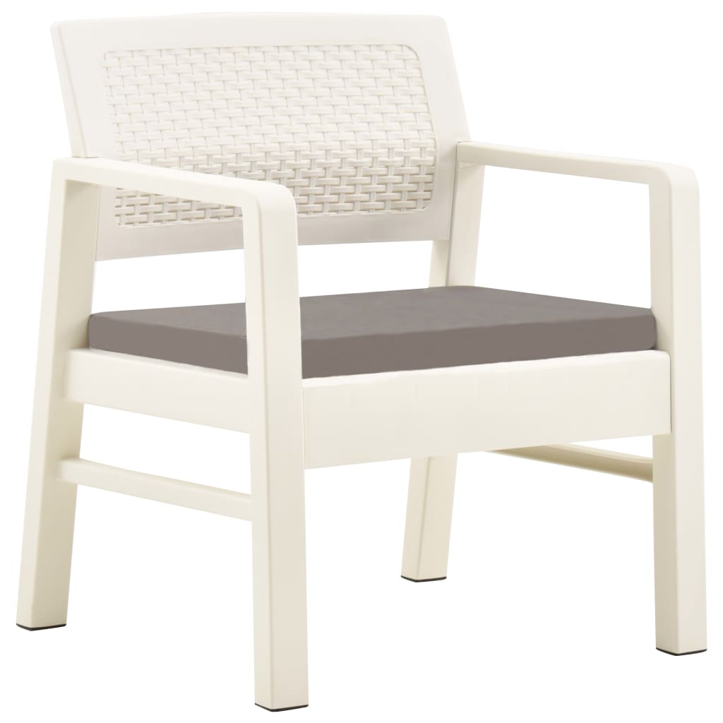 3 pcs conjunto lounge de jardim com almofadões plástico branco