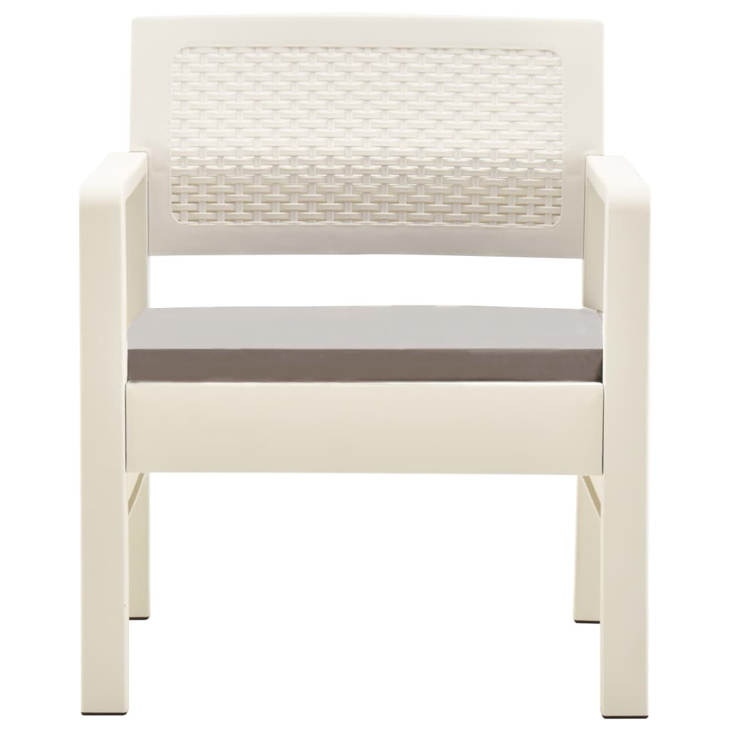 3 pcs conjunto lounge de jardim com almofadões plástico branco