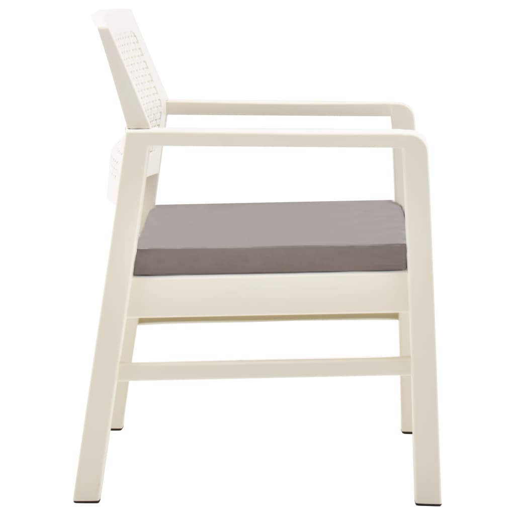 3 pcs conjunto lounge de jardim com almofadões plástico branco