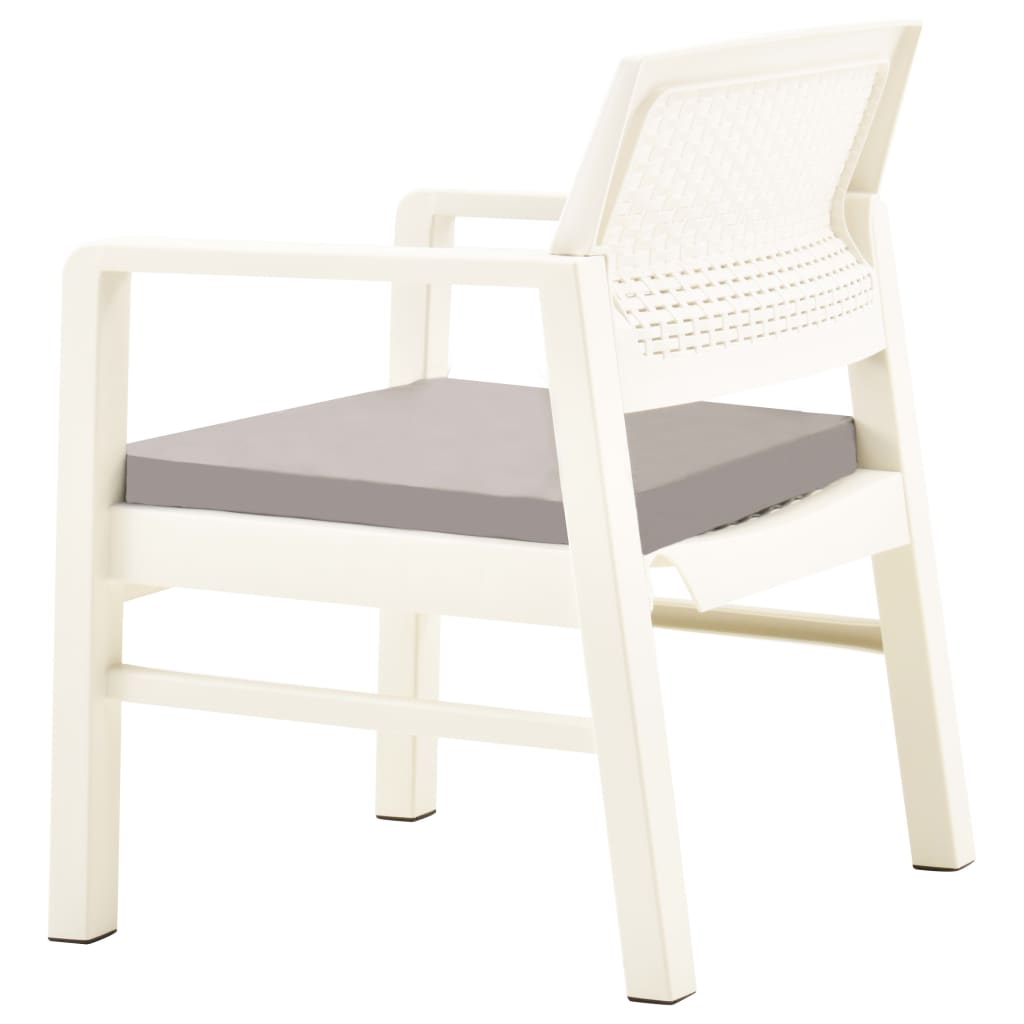 3 pcs conjunto lounge de jardim com almofadões plástico branco