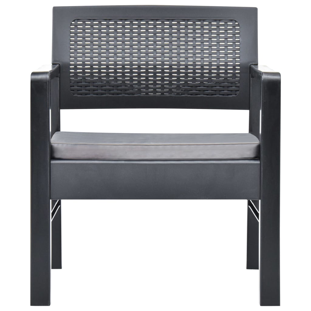 3 pcs conjunto lounge de jardim c/ almofadões plástico cinzento