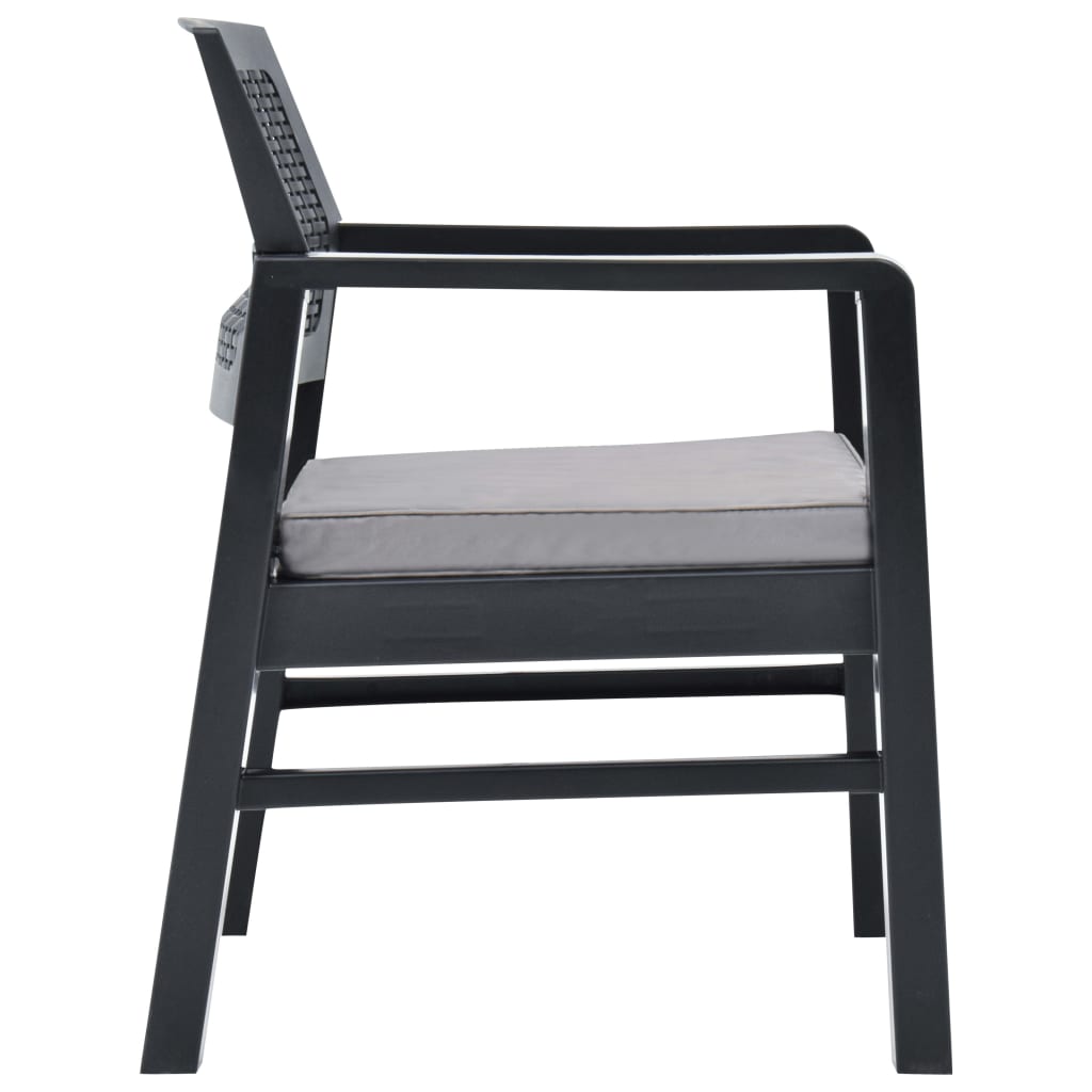 3 pcs conjunto lounge de jardim c/ almofadões plástico cinzento