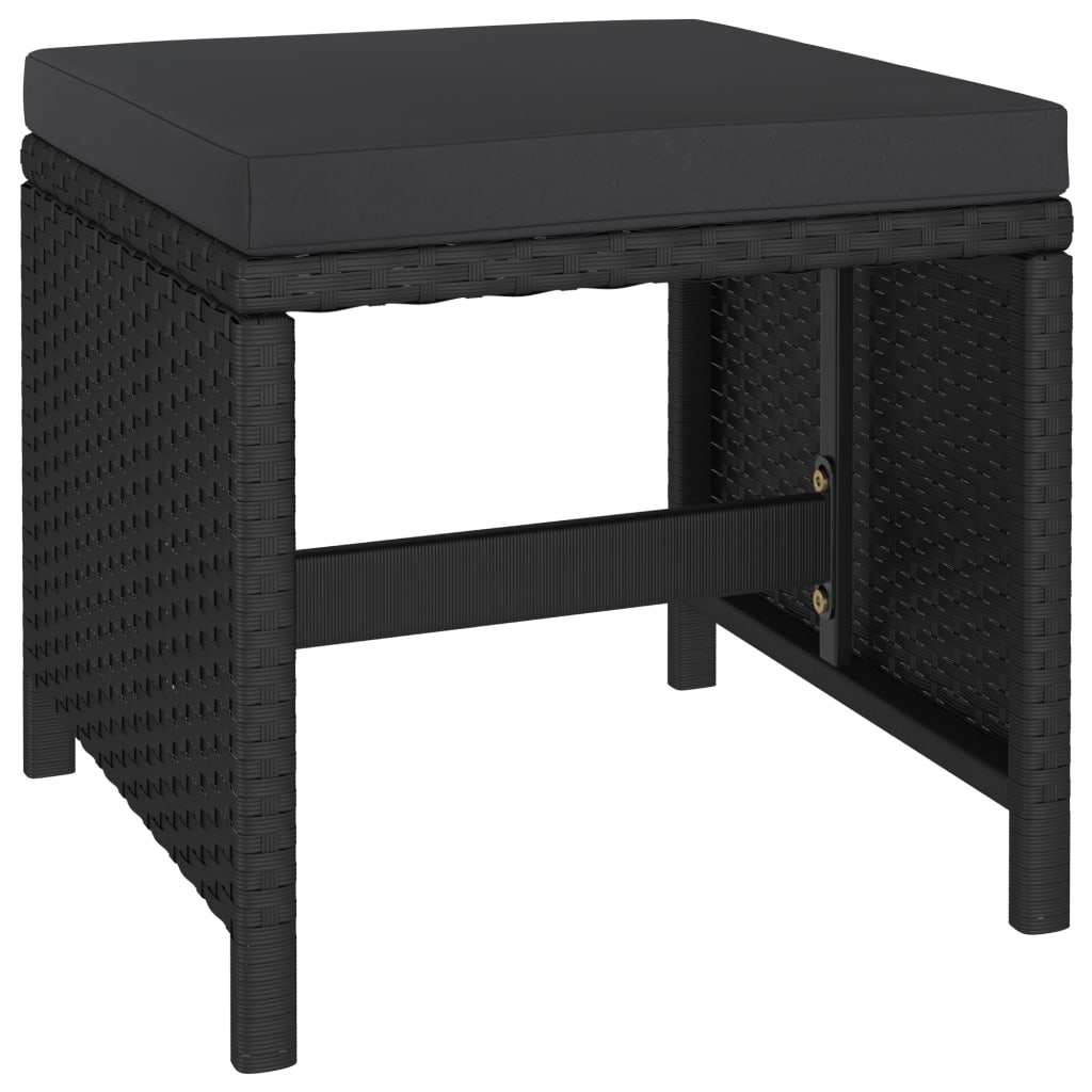 6 pcs conjunto jantar exterior com almofadões vime PE preto