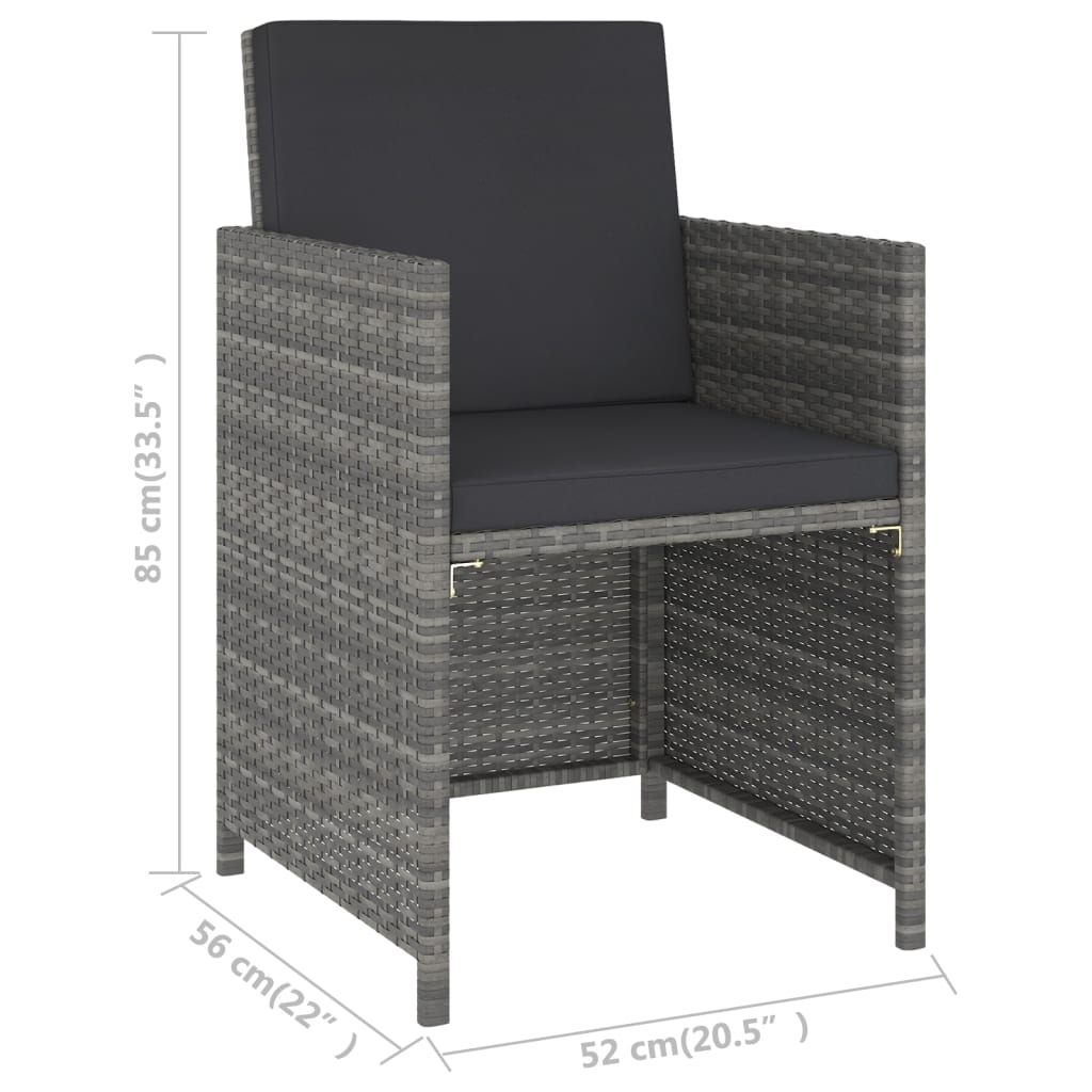 6 pcs conj. jantar p/ exterior vime PE madeira acácia cinzento