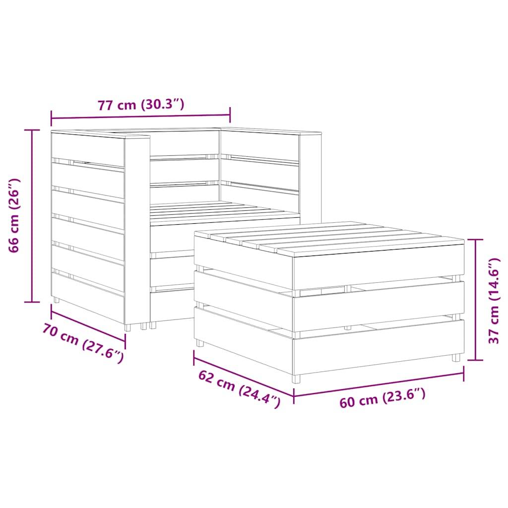 2 pcs conjunto lounge jardim em paletes pinho impregnado cinza