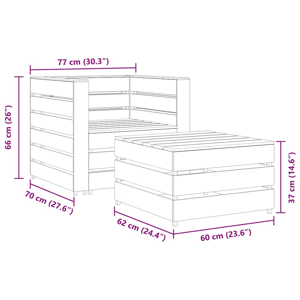 2 pcs conjunto lounge de jardim em paletes pinho impregnado