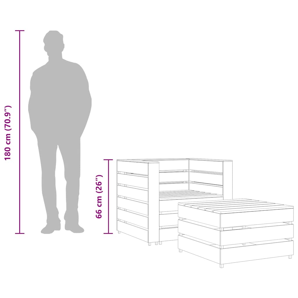 2 pcs conjunto lounge de jardim em paletes pinho impregnado