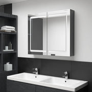 Armário espelhado casa de banho LED 80x12x68 cm cinza brilhante